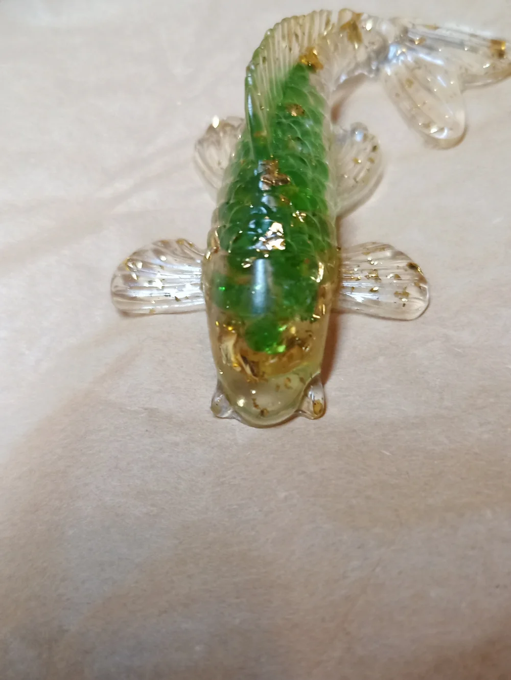 Decorative Green Gold Good Luck Fish Figurine Coin